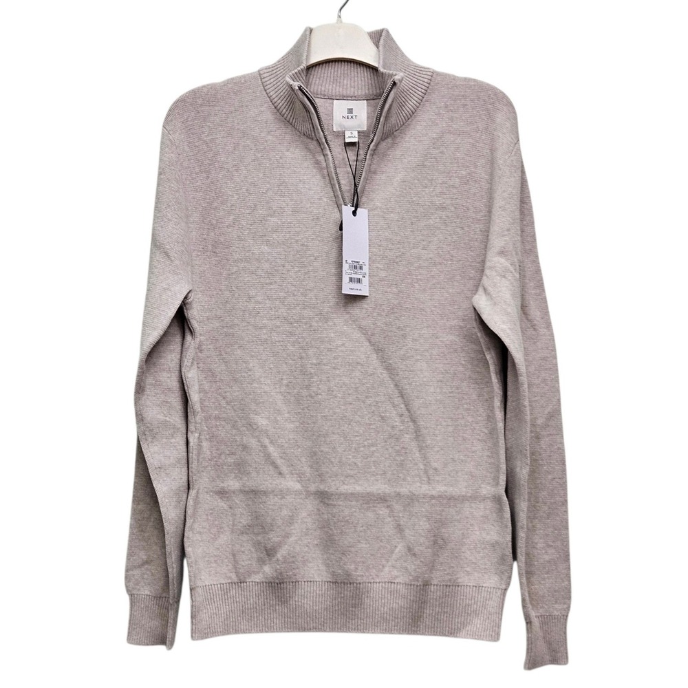 Next Quarter Zip Sweater Mens Small Taupe Cotton Textured Mock Neck Casual